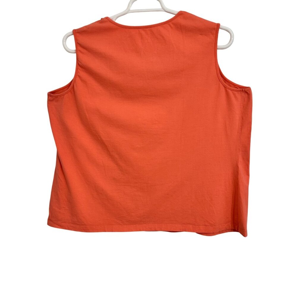 Denim & Co. Womens Embroidered Coral Tank Top 2X Cotton Beach Vacation Resort - Picture 2 of 8